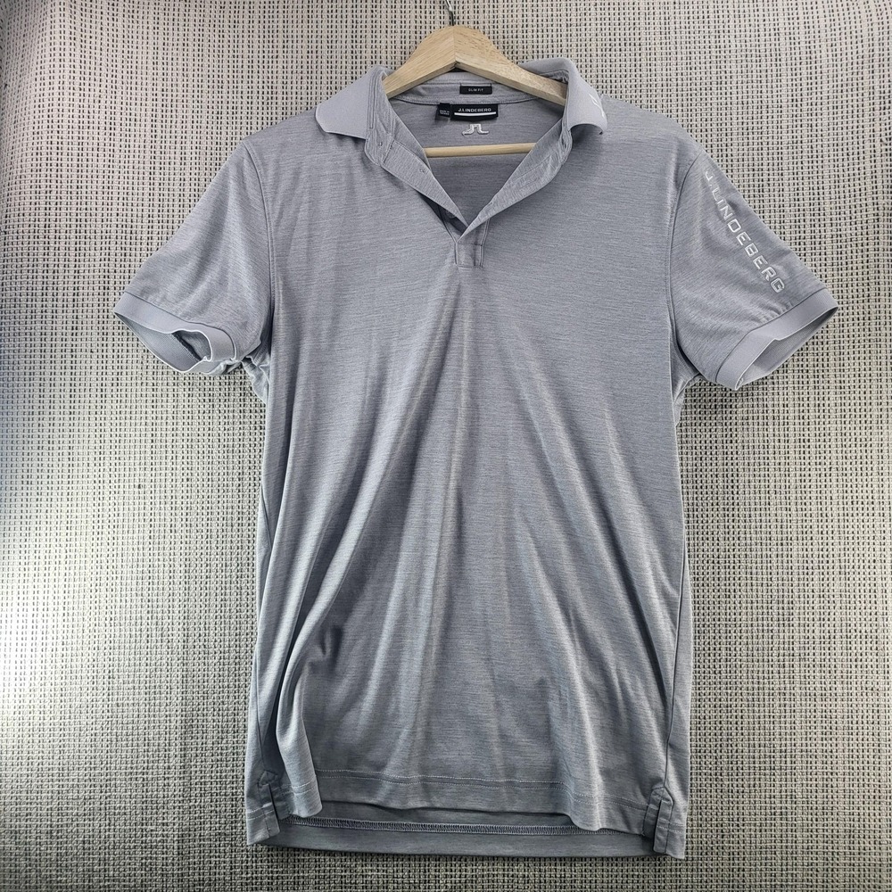 J.Lindeberg Polo Shirt Mens Small Gray Slim‎ Fit Golf Short Sleeve Logo